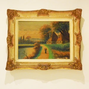 Vintage Original Oil Painting On Canvas Landscape Framed, Wall hanging Artwork In Antique  Wooden Frame 1960&#39;s,Vintage Artwork,Vintage Home