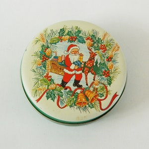 Scatola di latta natalizia antica, scatola di Natale rotonda, scatola di Natale rotonda vintage, scatola di Babbo Natale, pronta per la spedizione, scatola regalo di Natale, decorazione natalizia