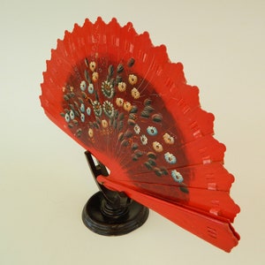 Vintage Wooden Fan, Spanish Fan,Decorative Wooden Fan, Hand painted Folding Hand fan,Red Fan Boho Decor,Vintage Kitsch Decor, Christmas Gift