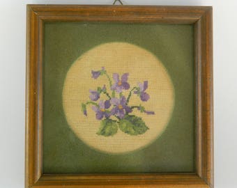 ヴィンテージ刺繍セット | 木製フレームの花モチーフ2点