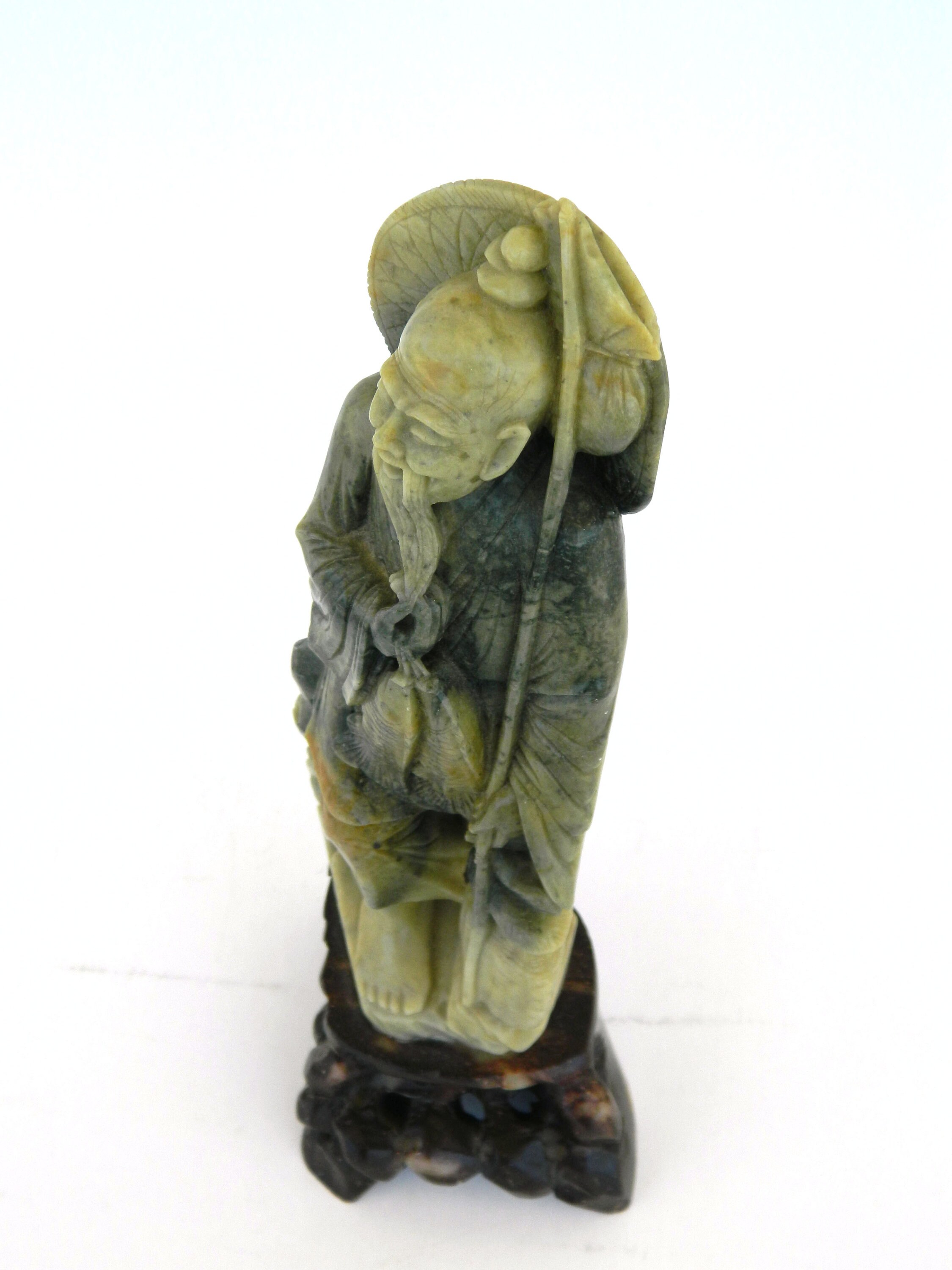 Antique Jade Chinese Fisherman Statue Carving, Hand Carved Jade Stone