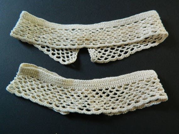 Vintage Crochet Beige Lace Collar,Pair of two Han… - image 6