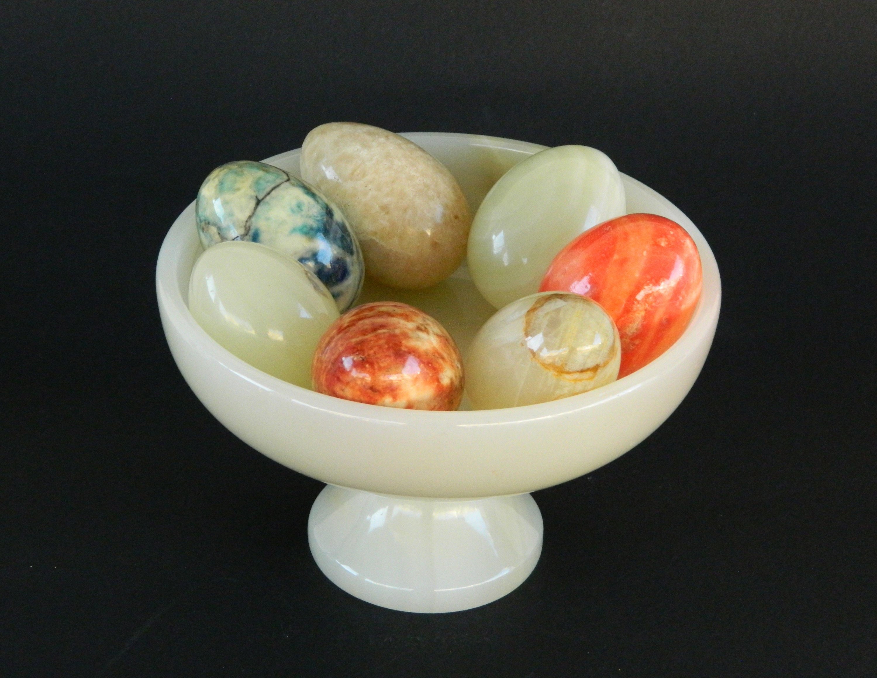 Vintage Italian Onyx Pedestal Bowl With 7 Alabaster Marble Etsy