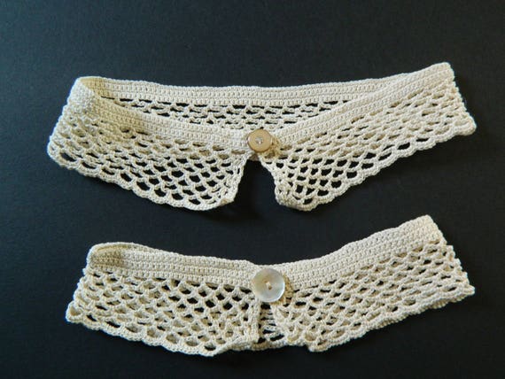 Vintage Crochet Beige Lace Collar,Pair of two Han… - image 2