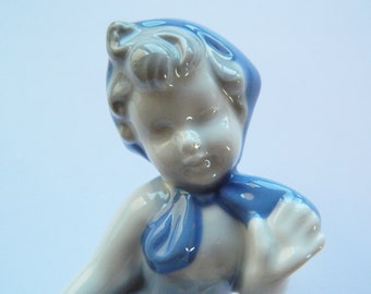 Figurine vintage en porcelaine originale Gerold-Porzellan Bavaria, Girl With Goose, années 60, cadeau rétro, décoration d'intérieur vintage