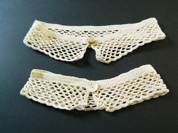 Vintage Crochet Beige Lace Collar,Pair of two Han… - image 1