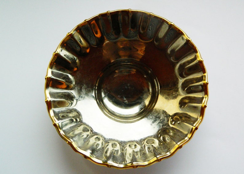 Vintage 24k Gold & Silver Plated Serving Bowl Footed 1950's ,retro Gift