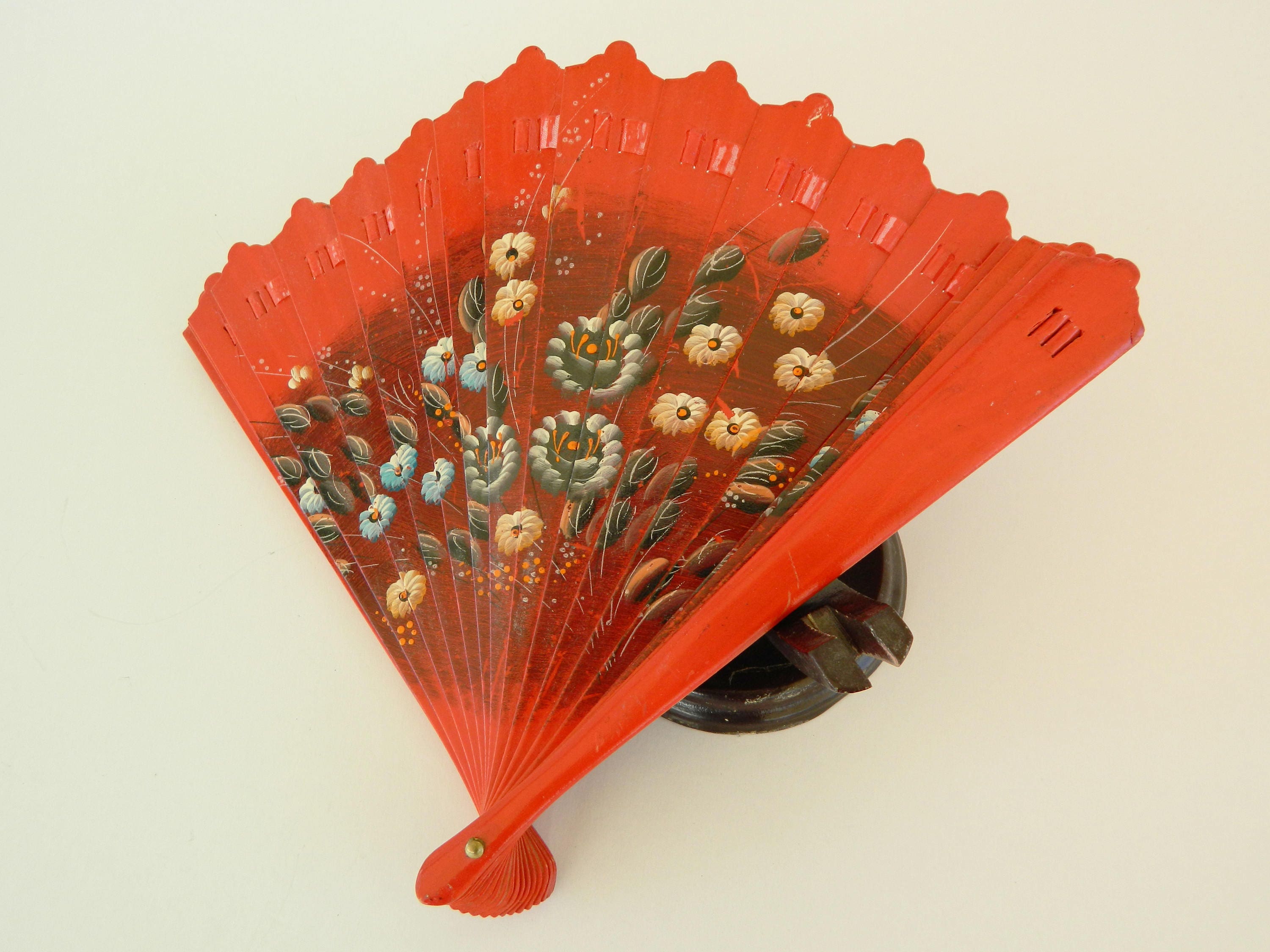 Vintage Wooden Fan Spanish Fandecorative Wooden Fan Hand Etsy