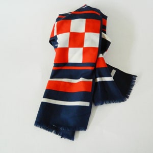 Women Scarf, Vintage Neckerchief 1970&#39;s, Blue and Red Long Scarf, Retro Geometric Neckerchief,  Sustainable Fashion,Vintage Accessories