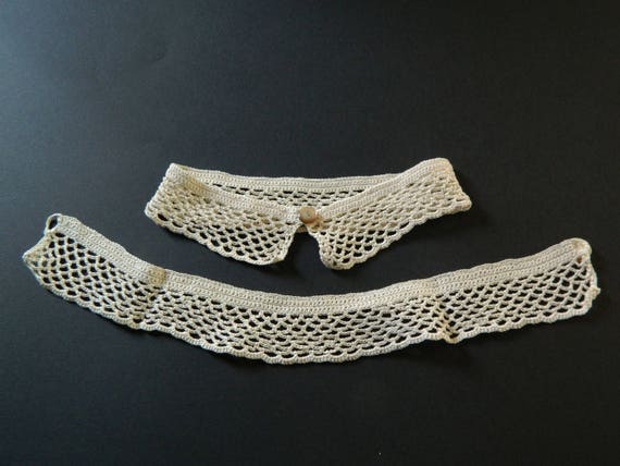 Vintage Crochet Beige Lace Collar,Pair of two Han… - image 5