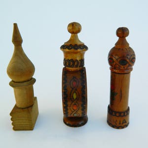 Vintage Bulgarian Rose Essence Bottles,Set of 3 Tiny Wooden Bottles,Bulgarian Souvenir,Tiny Wooden Perfume Container,Collectible Bottles image 3
