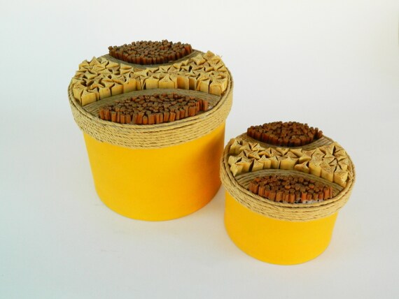 Cardboard Boxes With Lid Set Of 2 Vintage Yellow Boxes Storage Etsy