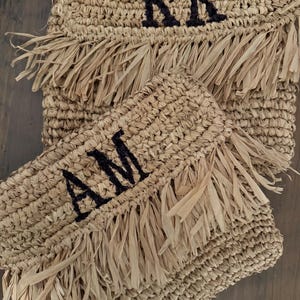Personalized Straw Raffia Clutch with Fringe or Tassel