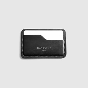 Black leather Card Holder - Handmade in Full grain vegetable tanned Leather - Gift for him or her