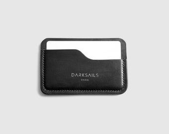 Black leather Card Holder - Handmade in Full grain vegetable tanned Leather - Gift for him or her