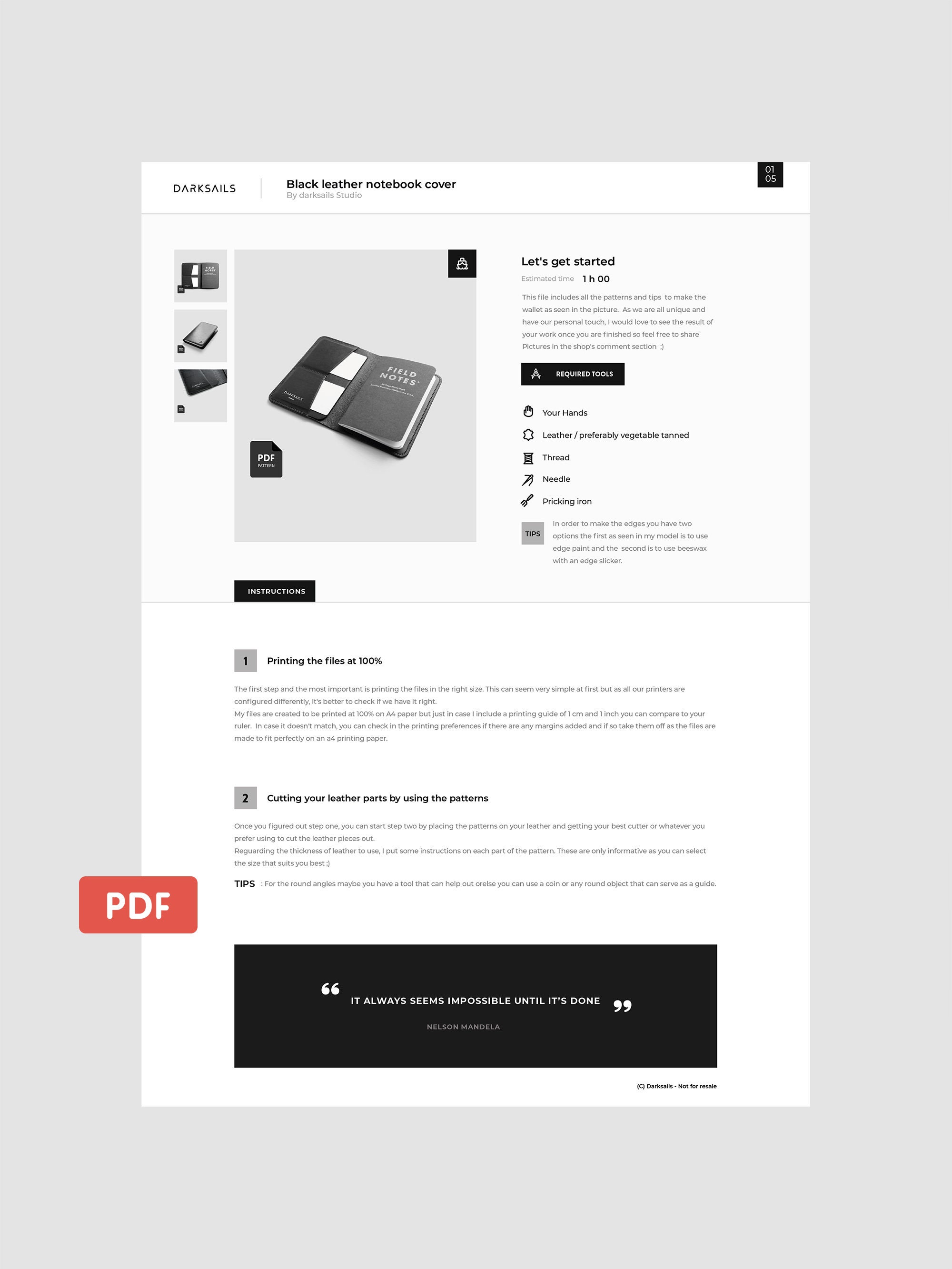 Leather Pattern PDF Notebook Cover Instant Download DIY Etsy