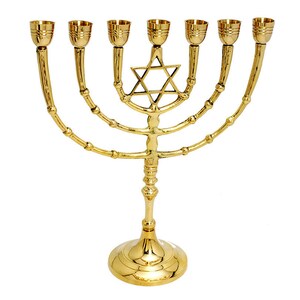 Custom Engrave Brass Copper MENORAH & Star Of David Authentic 12 Inch Height Seven Branches Vintage Jerusalem Candle Holder + Your Engraving