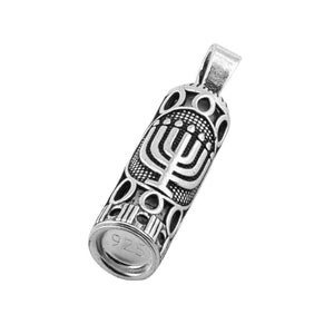 Pendentif en argent sterling 925 représentant une mezouza et un parchemin de Shema en Israël avec un cadeau d'art Judaica MENORAH d'Israël