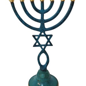 Custom Engraved Patena GRAFTED IN MESSIANIC Antique Copper 9 Inch Height Menorah Seven Branch Candle Holder From Israel + Your Engraving