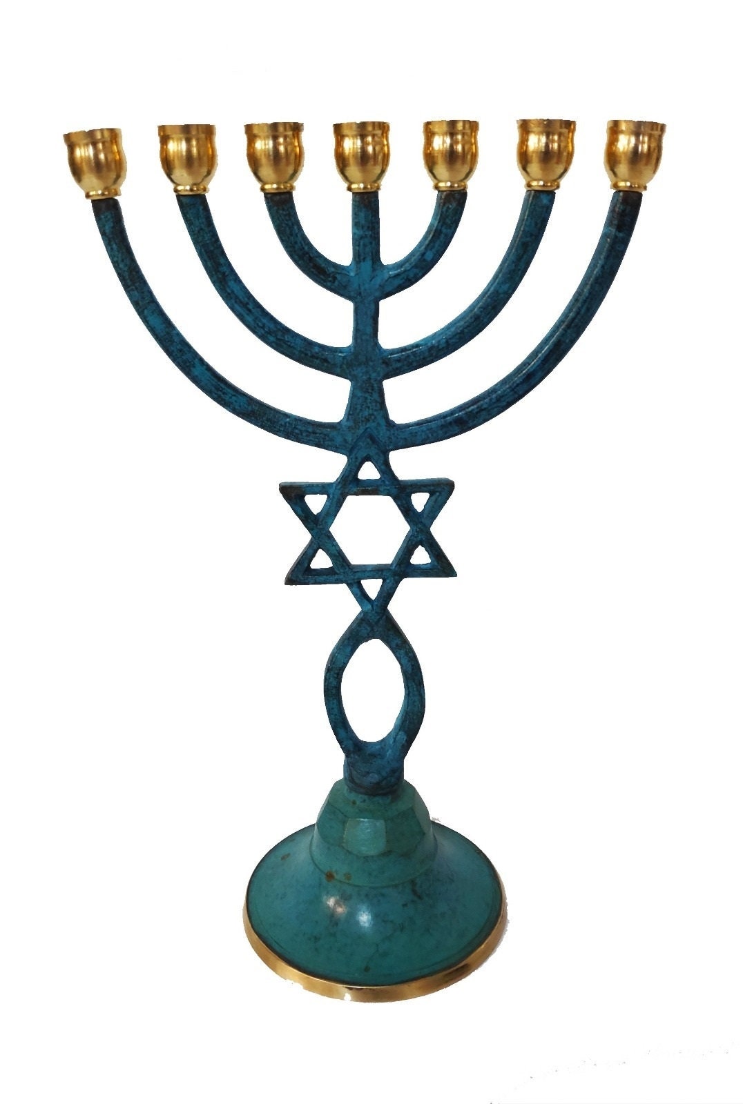 メシアニックアンティーク銅製9インチ高さメノーラー7枝キャンドル