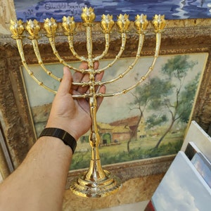 Custom Engraved Brass Copper Pomegranates Design NINE BRANCH CHANUKIA 16 Inch Or 24 Inch 9 Branches Vintage Hanukkah Candle Holder