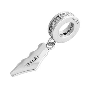 Sterling Silver 925 With White Zircons Israel Map Territory Shaped Charm For Charm Bracelet Bead Necklace