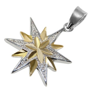 Silver 925 & 14K Gold STAR OF BETHLEHEM Cross Holy Land Christams Star Pendant And Chain