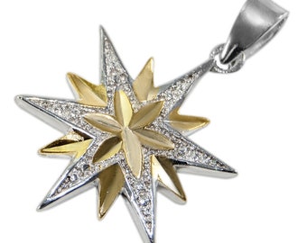 Silver 925 & 14K Gold STAR OF BETHLEHEM Cross Holy Land Christams Star Pendant And Chain