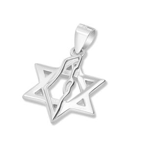 Pendentif étoile de David en argent 925 et carte d'ISRAL le 7 octobre État juif Israël croquis territoire sur le Magen David collier Judaica Israël cadeau