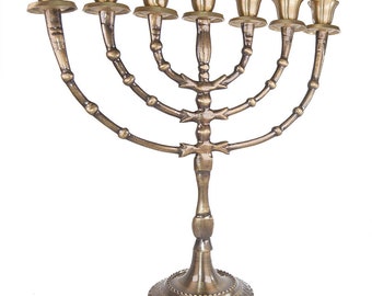 Custom Engraved Antique Copper 12 Inch / 30 cm Height Seven Branches Vintage Israel Temple Menorah Vintage Candle Holder + Your Engraving