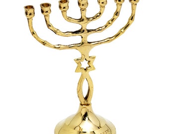 Custom Engraved Grafted In Messianic Symbol Brass Copper Seven Branches 6 Inch / 15 cm Height Israel Menorah Gift  + FREE ENGRAVING