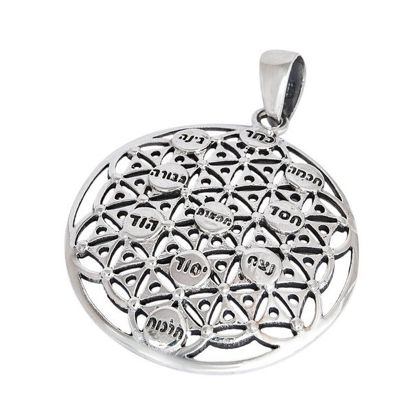 Silver 925 Pendant Of The Ten Sefirot Of The Kabbalah: Wisdom, Strength, Splendor, Knowledge, Victory - Powerful Spiritual Large Necklace