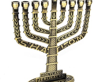 New Yellow Bronze Israel 9 Branch Kenesset Hanukkah Menorah Israel Symbols Jerusalem Hanukia Jerusalem Gift