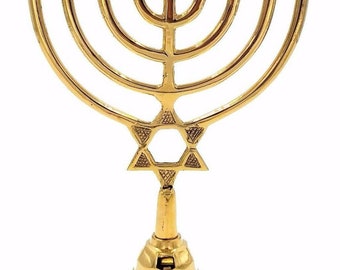 Custom Engraved Brass Copper CHANUKIA & Star Of David 9.5 Inch Height Hanukkah PERSONALIZED Menorah Nine Branch Israel Candle Holder