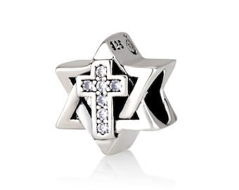 Pendentif étoile de David et croix messianiques en argent 925 pour bracelet ou collier Terre sainte Israël, cadeau
