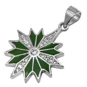 Silver 925 Zircons & Green Enamel Holy Land Blessed Star Of Bethlehem Pendant Jerusalem Pendant And Chain