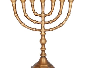 PERSONALIZED Antique Copper 10 Inch OR 12 Inch Height MENORAH Massive Seven Branch Candle Holder For Oil / Candles From Jerusalem