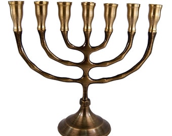 Custom Engraved Antique Copper SEVEN BRANCH MENORAH Classic Shape 8 Inch Or 7 Inch Israel Vintage 7 Branches Candle Holder + Your Engraving