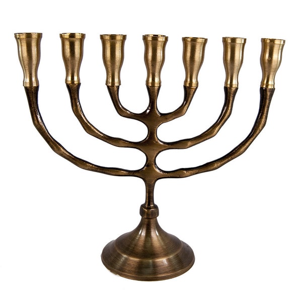 Custom Engraved Antique Copper SEVEN BRANCH MENORAH Classic Shape 8 Inch Or 7 Inch Israel Vintage 7 Branches Candle Holder + Your Engraving