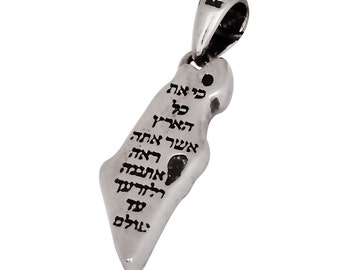 Collier de territoire en argent 925 avec carte d'israel, promesse de dieu à Abraham, collier terre promise fait main, cadeau