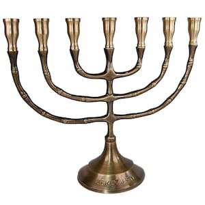 Custom Engraved Antique Copper ISRAEL MENORAH Classic Shape 9 Inch Height Seven Branches High Quality Vintage Candle Holder + Your Engraving