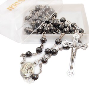 Genuine HEMETITE STONE ROSARY Beads Blessed From The Holy Sepulchre With Soil From Jerusalem - Holy Land Blessings image 3