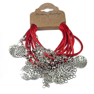 Pack Of 12 Pcs RACHEL Tomb Red Thread Wool Sizeble String Kabbalah Bracelets With SHEMA ISRAEL Pendant Charm Lot