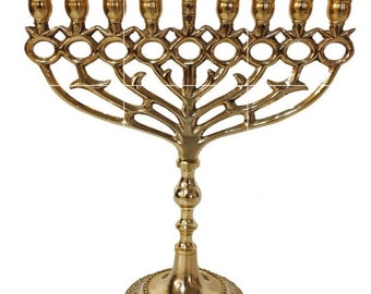 CUSTOM ENGRAVE Brass Copper CHANUKIA Authentic 12 Inch Height Hanukkah Personalized Candle Holder With 9 Branches Pomegranate Designed