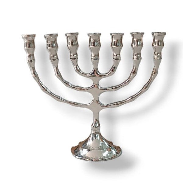 Custom Engraved White Copper / Silver SEVEN BRANCH MENORAH Classic Shape 7 Inch Or 5 Inch Israel Vintage 7 Branches Candle Holder