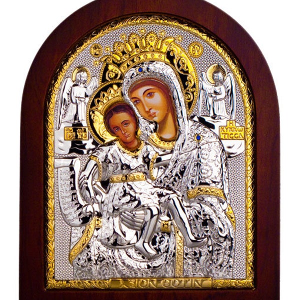 Personalized Silver 925 Holy Icon Virgin MARY & BABY JESUS Blessed Ikona With Genuine Olive Wood Frame + Jerusalem Soil
