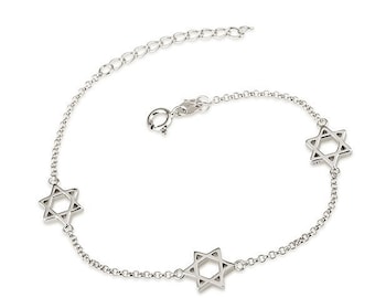 Silver 925 Dainty Bracelet With TRIPLE Star Of David Pendants With Extension Option Israel Gift