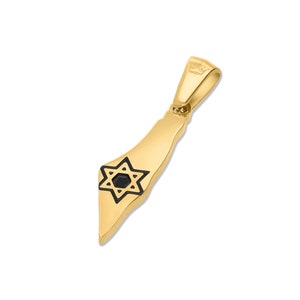 Carte d'Israël en or 18 carats et pendentif symbole juif étoile de David en relief, territoire d'esquisse d'Israël, 7 octobre, collier cadeau Magen David