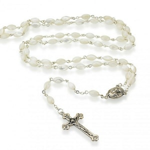 Genuine Holy Land MOTHER OF PEARL Blessed Rosary With Jerusalem Soil From The Holy Sepulchre