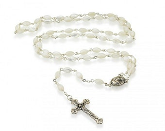 Genuine Holy Land MOTHER OF PEARL Blessed Rosary With Jerusalem Soil From The Holy Sepulchre